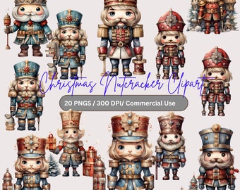 Christmas Nutcracker Clipart Watercolor Nutcracker 20 PNG Bundle Xmas Decor Christmas Sublimation Card Making Junk Journal Commercial Use