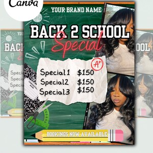 Back To School Flyer, DIY Flyer Template, Social Media Flyer, Premade Flyer,Back To School Hair Flyer Specials, Canva Hair Flyer Template