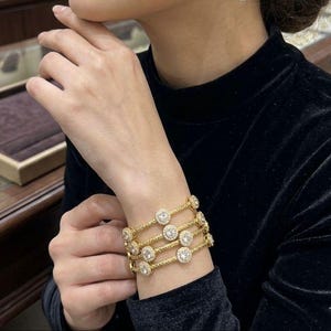 Conjunto de pulseiras Polki douradas, pulseiras texturizadas com halo de miçangas, joias de noiva indianas
