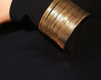 Gold Multi-Wire Cuff Bracelet – Wide Statement Bangle, Boho Jewelry
