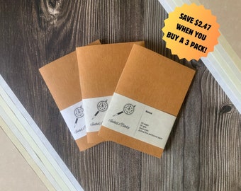 Set di 3 inserti per quaderni da viaggio con carta pergamena e copertine in similpelle - Diari di viaggio ricaricabili cuciti a mano