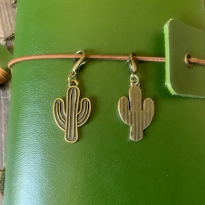 Vintage Antique Bronze Metal Cactus Charm for Travelers Notebook Journal - Birthday Gift for Him / Her