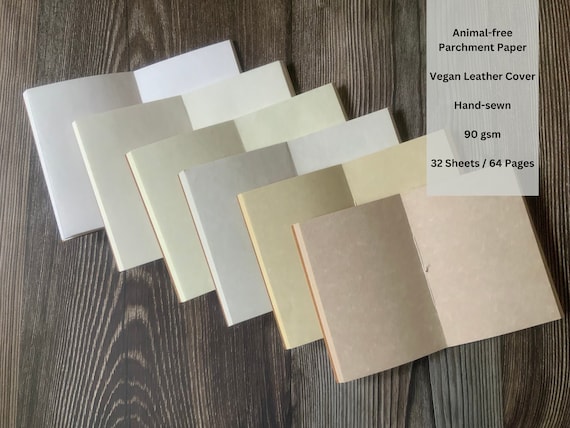 Passport Travelers Notebook Inserts with Parchment Paper & Faux Leather Covers - Handsewn Refillable Travel Journal