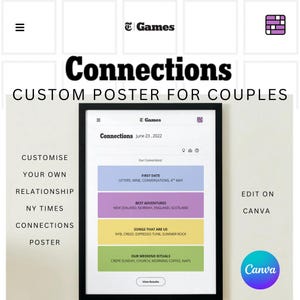 VERBINDINGEN Bewerkbaar posterontwerp canvas | Connection-poster voor stellen NYT Games-poster | Afdrukbare muurkunst | Leuke date-avond
