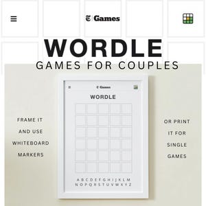 Póster de WORDLE, descarga digital instantánea / Juego de conexión para parejas, póster de Wordle NYT Games / Rompecabezas de palabras imprimible / Diversión para una cita nocturna