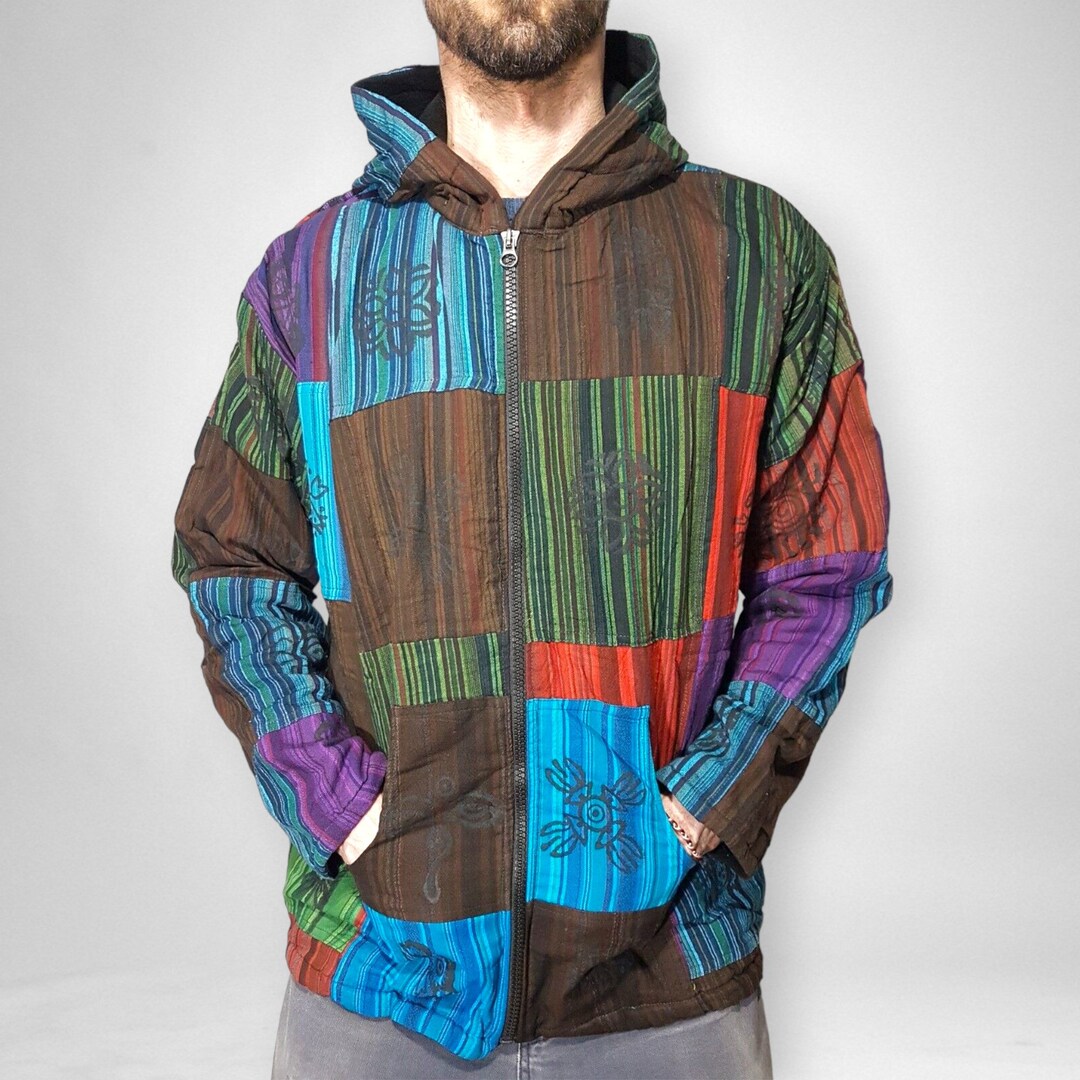 The Collection Royal Cotton Patch Hoodie - Boho Zip Up Jacket With Colorful Razor Cut Patches, Handmade In Nepal - View #4