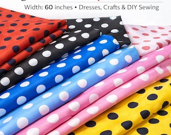 Tela de algodón y poliéster con lunares grandes, cortada a medida. Estampado de lunares grandes en mezcla suave de algodón, ideal para vestidos, manualidades, manteles y proyectos de costura DIY.