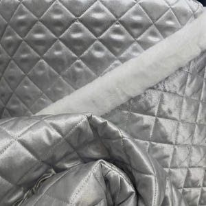 Pre Quilted Fabric by the Yard, Polyester Quilted Lining 60 Inch Wide, Quilted Material for Jackets, Vests, Coats & Blankets Silver