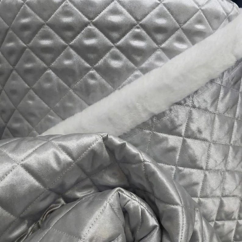 Pre Quilted Fabric by the Yard, Polyester Quilted Lining 60 Inch Wide, Quilted Material for Jackets, Vests, Coats & Blankets Silver