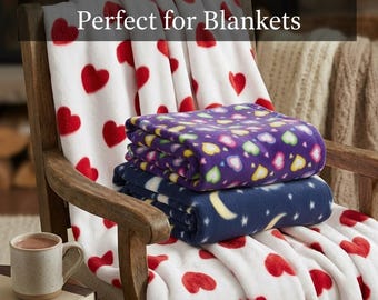 Tela polar estampada cortada a medida, suave y afelpada, antipilling, de 147 cm de ancho, con estampado de luna y corazón, ideal para mantas, pijamas y manualidades.