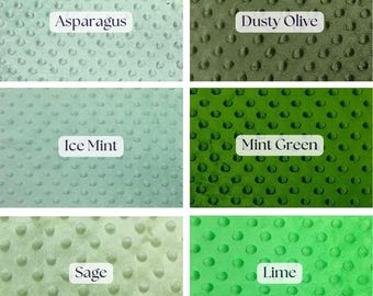 Minky Dot Fabric by yard–Soft Dimple Minky in Sage, Lime, Mint & Olive for Baby Blankets, Crafts and Stuffed Toys –Smooth Polka Dot Material