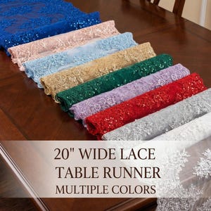Embroidered Sequin Lace Table Runner 20" Wide – Lace Mesh Fabric Runner for Wedding Decor, Party Tables, Bridal & Event Decoration (VT-14)