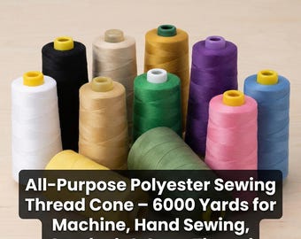 Cono de hilo de poliéster multiusos de 6000 yardas para coser a máquina, a mano, overlock e hilado.