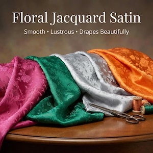 Rose Jacquard Satin Fabric by the Yard, 59–60 Inch Wide Floral Polyester Satin for Dresses, Drapery & Upholstery image 1