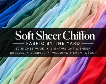 Soft Sheer Chiffon Fabric by the Yard – 60” Wide Lightweight Chiffon for Dresses, Scarves, Décor & Sewing