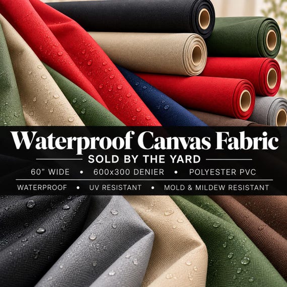 Waterproof Canvas Fabric by The Yard –600x300 Denier Outdoor Fabric,UV&Mold Resistant, Durable Polyester PVC for Patio, Chair Pads, and More