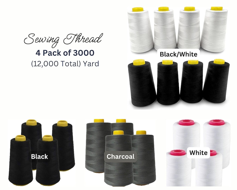 Black , charcoal , white Polyester Sewing Thread Cone
