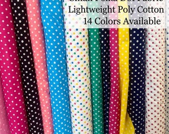 Polka Dot Fabric by the Yard, Small Dot Poly Cotton Material, 14 Colors Multicolor Navy Red Pink Gold, Quilting Dress Craft Dotted Fabric