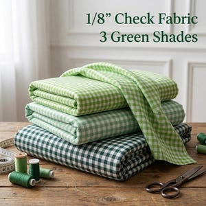 Green Gingham Fabric by Yard Sage Hunter Lime 1/8 Inch Checkered Poly Cotton Fabric 60 Wide Small Check Fabric for Dress Tablecloth Curtains