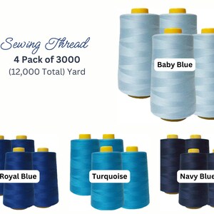 Baby Blue, Royal Blue , turquoise , Navy Blue Polyester Sewing Thread Cone