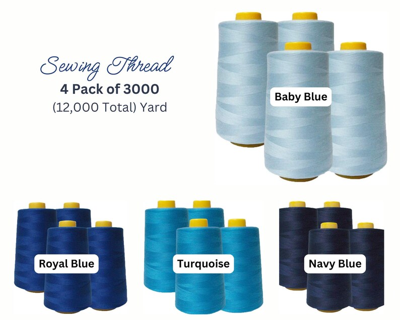 Baby Blue, Royal Blue , turquoise , Navy Blue Polyester Sewing Thread Cone