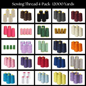 May include: A set of 20 spools of sewing thread, each containing 12,000 yards of thread. The spools are arranged in a grid of five rows and four columns. The thread colors include white, beige, brown, black, gray, red, pink, green, light blue, dark blue, purple, orange, yellow, and light green.
