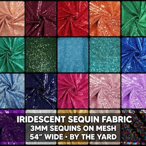 Shimmering Iridescent Sequin Fabric by the Yard – 3mm Sequins on Mesh, 54” Wide, Stretch Glitz Fabric for Fashion & Decor