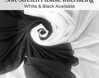 White & Black Tricot Fusible Interfacing – Soft, Lightweight and Stretchable for Sewing, Apparel and DIY Projects