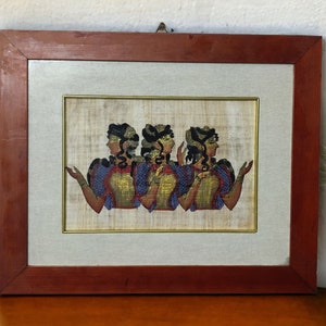 QUADRO grande con papiro egizio originale, con cornice in legno di noce pregiata