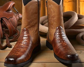 Bottes Western Vintage Tony Lama Homme Cuir Marron Pointure 8D