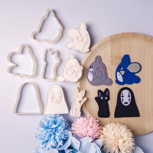 Kawaii Waldgeist, Zauberkatze und Gesichtsloser Geist Cutter Stempel Set | Fondant, Cookie & Clay Craft Werkzeuge