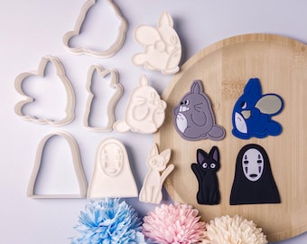 Kawaii Forest Spirit, Magic Cat and Faceless Ghost Cutter Stamp Set | Fondant, Cookie & Clay Craft Tools