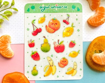 Hoja de pegatinas de frutas brillantes: pegatinas holográficas kawaii