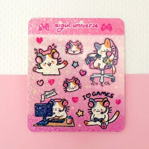Kawaii Pink Gamer Cat Sticker Sheet - Cute Cat Stationery Sticker I Aesthetic Scrapbook Notebook Decorative Sticker