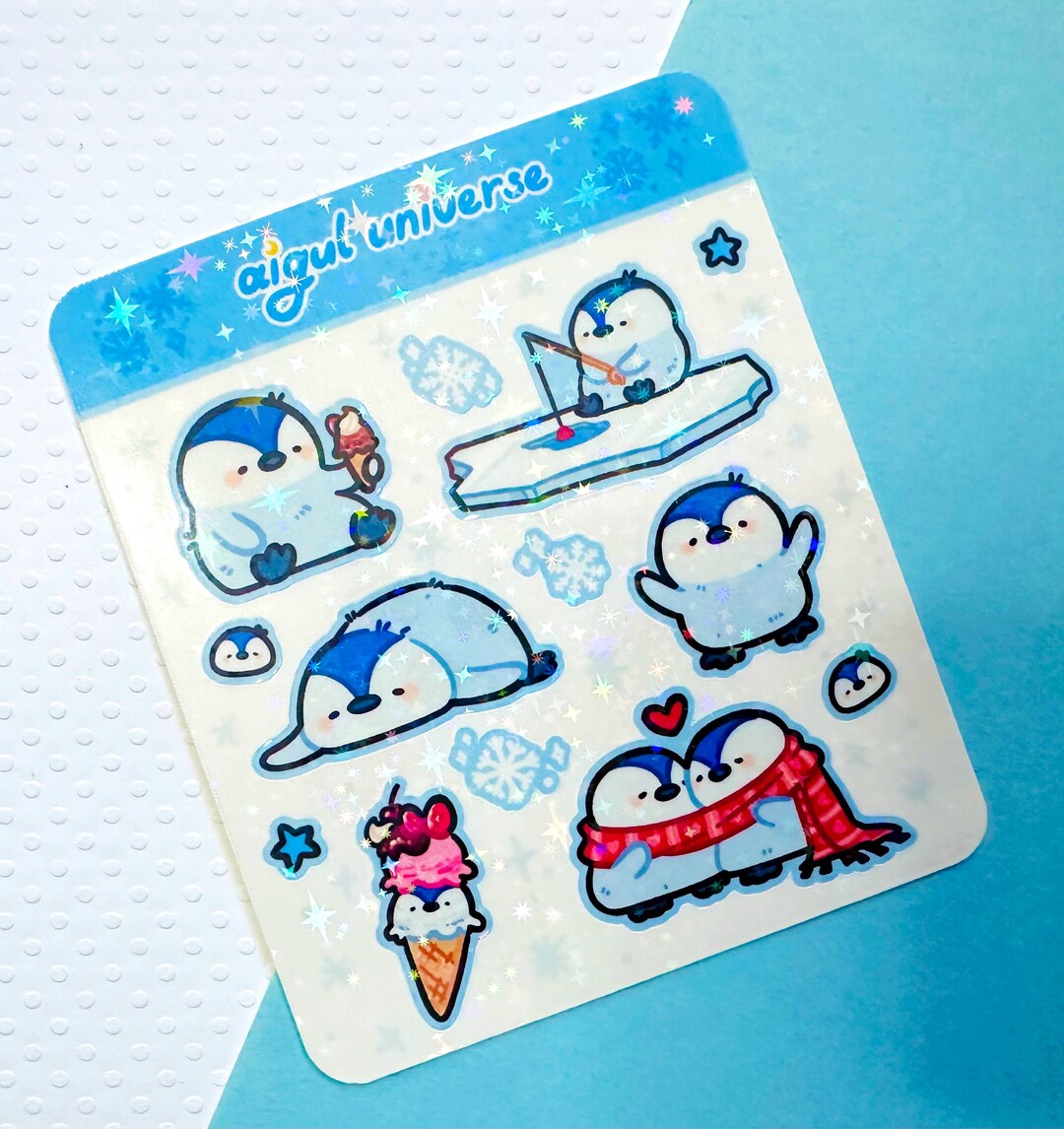 Kawaii Penguin Sticker Sheet: Holographic Winter Stickers - Etsy