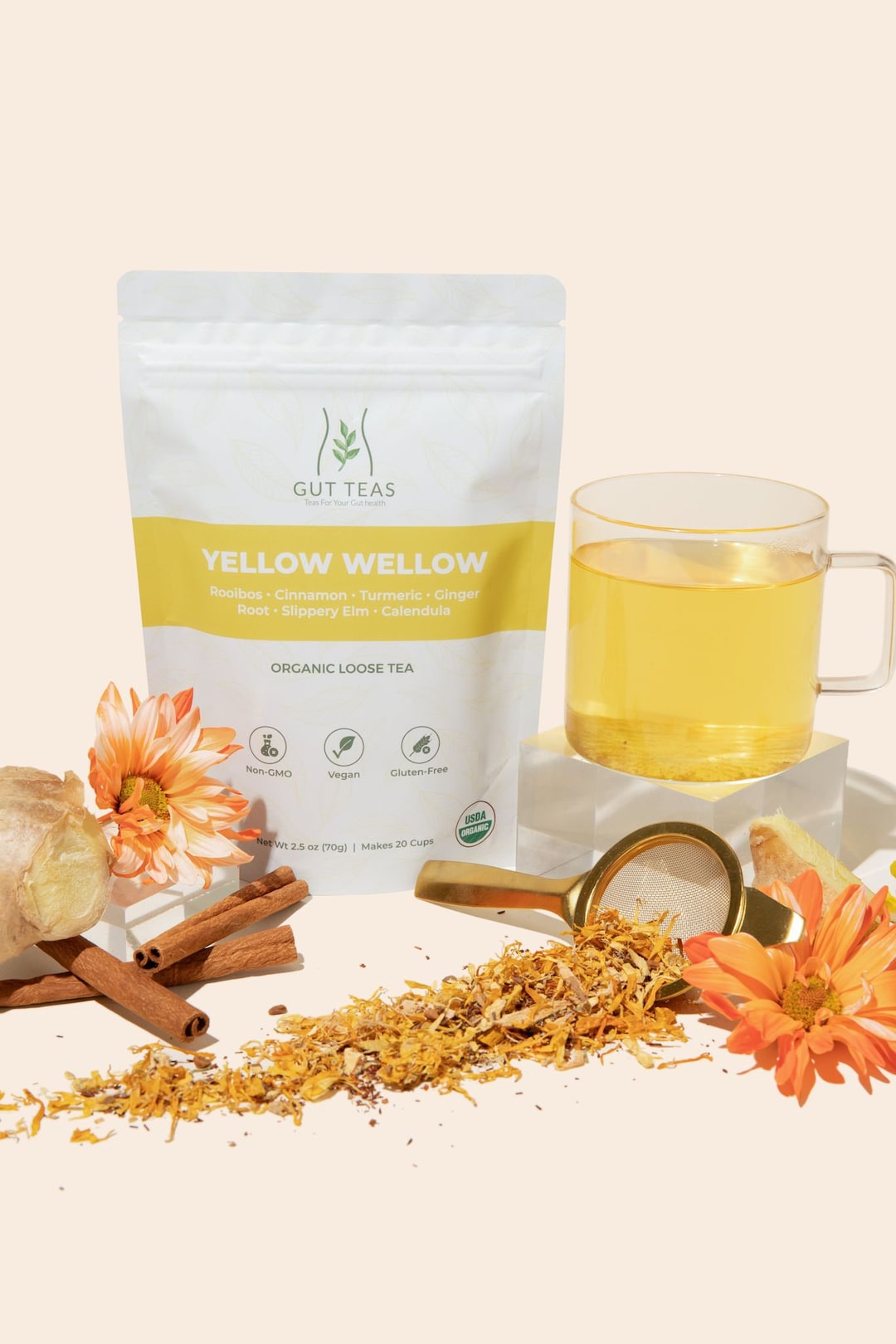 Gut Teas- Gut Support Organic Tea Blend |yellow Wellow- Rooibos ...