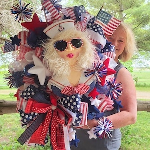 Patriotic Sailor Wreath Fourth of July Decor Military Wreath, Red White Blue Independence Day Military Sailor Girl July 4th Party Veteran