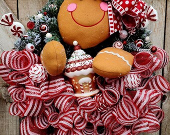 Gingerbread Wreath, Christmas Wreath, Gingerbread Girl Door Decor, Christmas Gingie Girl, Home Christmas Gift, Peppermint Christmas Decor