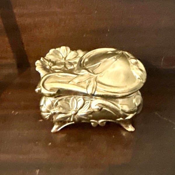 Antique Art Nouveau Gilt Metal Casket Jewelry Box