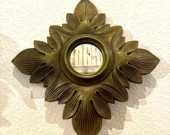 Vintage MCM Avocado Green Smokey Glass Accent Mirror