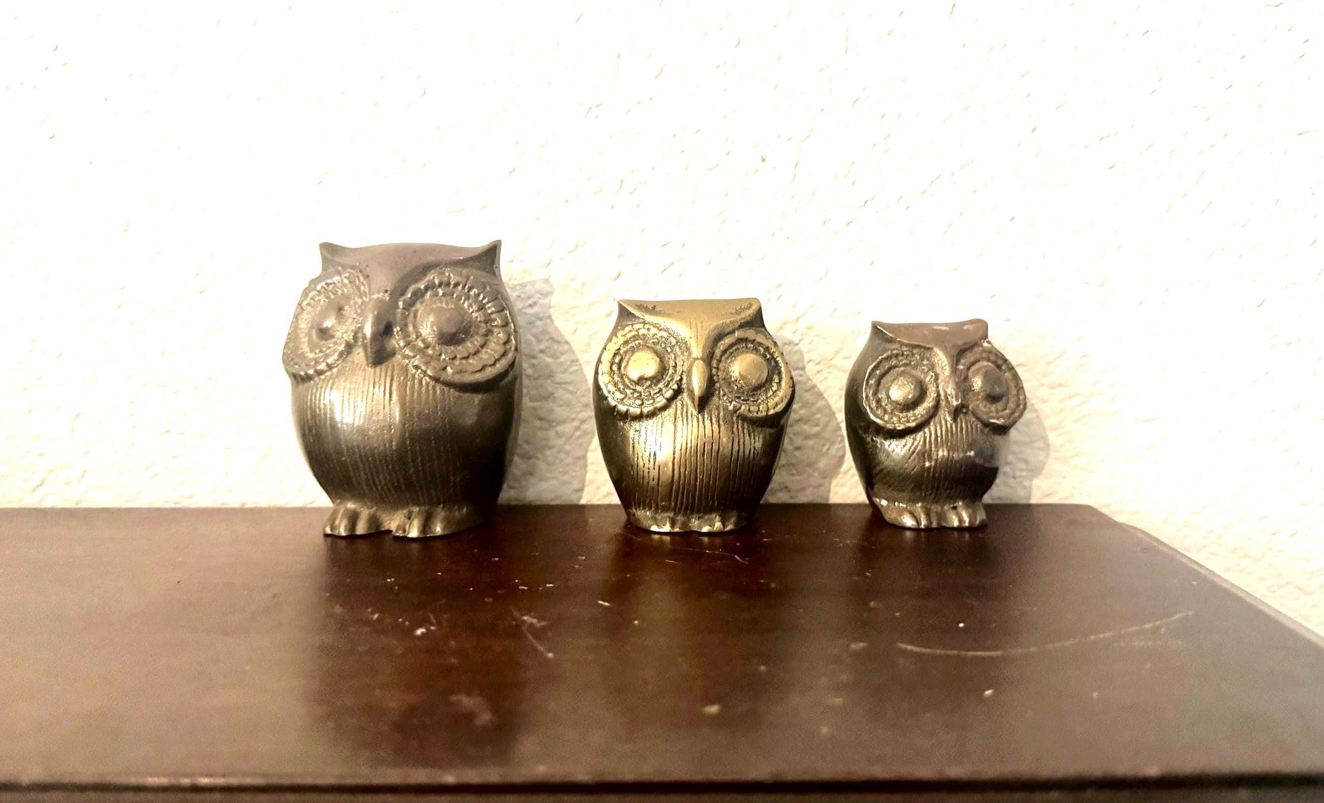 Vintage Brass Owl Figurines ~ Set of 3