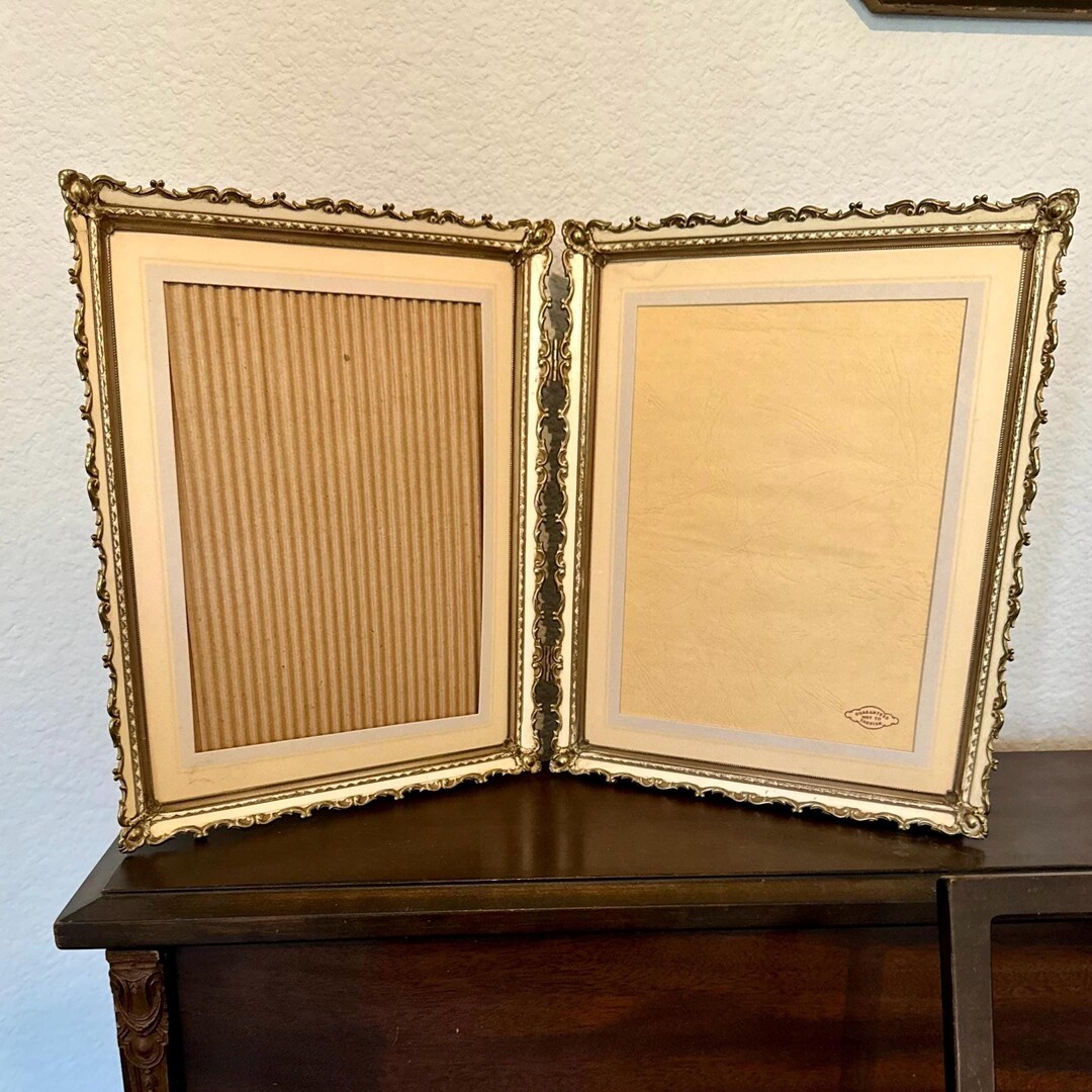 Vintage Ornate Beige & Gold Double Picture Frame - Etsy