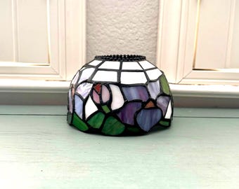 Vintage Tiffany Style Stained Glass Small Light Lamp Shade Multicolor Floral