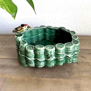 Vintage Green Bird Ceramic Planter