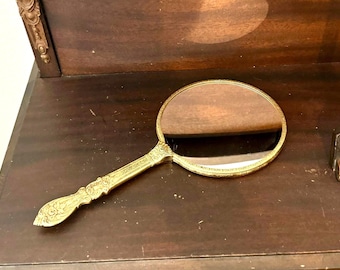 Vintage Ornate Floral Gold Tone Brass Double Sided Vanity Mirror
