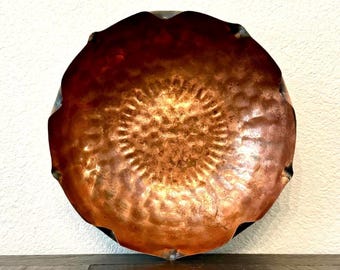 Vintage Gregorian Hammered Ruffled Solid Copper Large Bowl