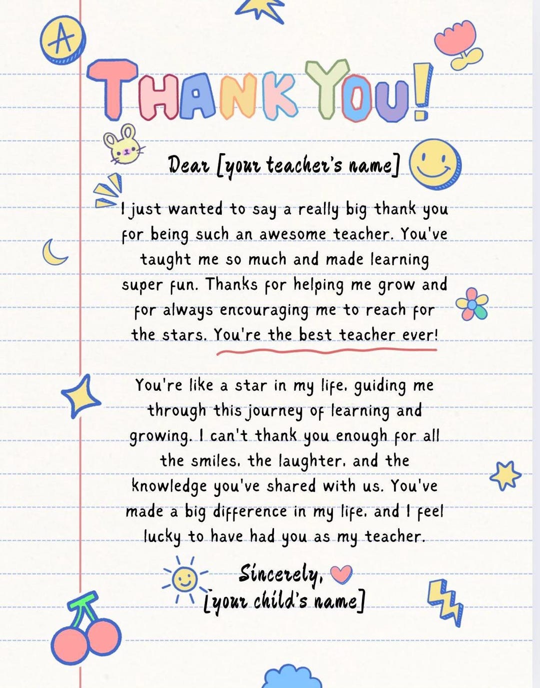 Teacher Appreciation Letter, Digital Download Etsy