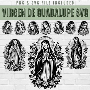 Virgen de Guadalupe SVG, silueta de mujer SVG, Virgen María SVG, arte de pared de silueta de mujer, Cricut SVG, silueta de dama SVG, paquete SVG