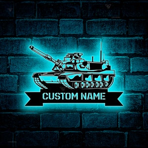 Custom Military Tank Metal Sign With LED Lights, Tank Gift, Personalized Military Tank Metal Signs,Military Tank Wall Hanging For Decoration