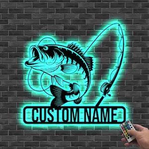 Custom Fishing Sign with LED Lights, Personalized Fisherman Gift, Fisherman Gift , Man Cave Decor , Father&#39;s Day Gift , Bass Fishing Plaque